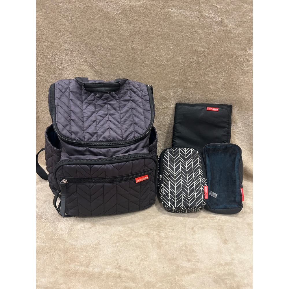 Skip Hop Forma Quilted Diaper Backpack Bag Set Black with Packing Cubes Pad